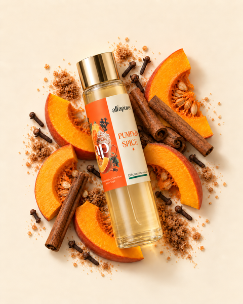 Aroma olej Pumpkin Spice s tekvicou a škoricou na krémovom pozadí